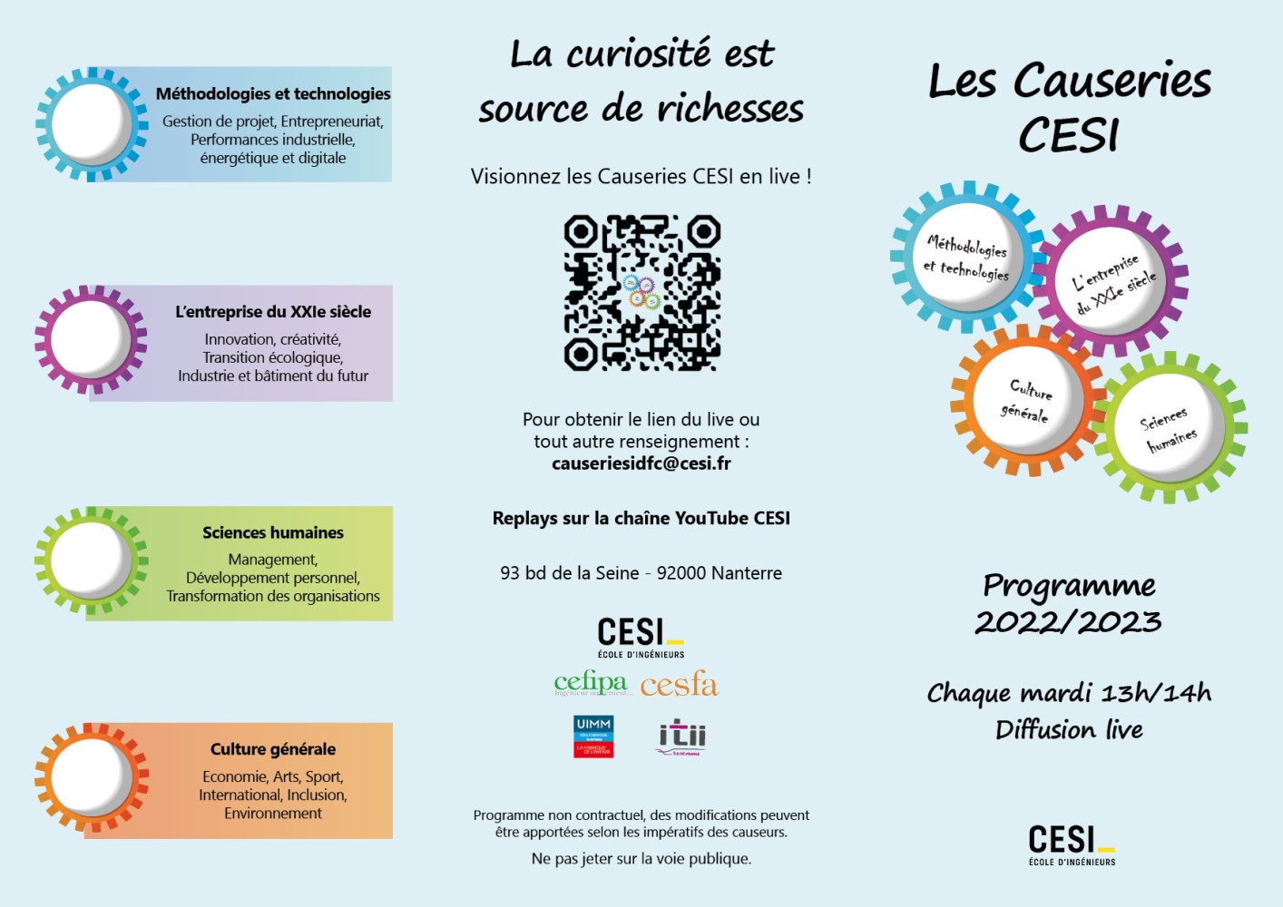 DCOUVREZ LE PROGRAMME DES CAUSERIES CESI !